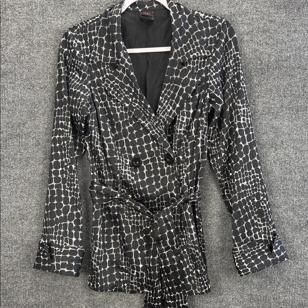 Black & White Printed Tie-Waist Blazer Jacket